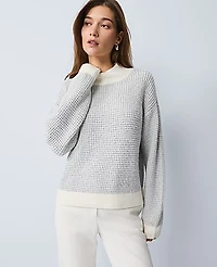 Ann Taylor Metallic Waffle Knit Sweater Winter White Women's