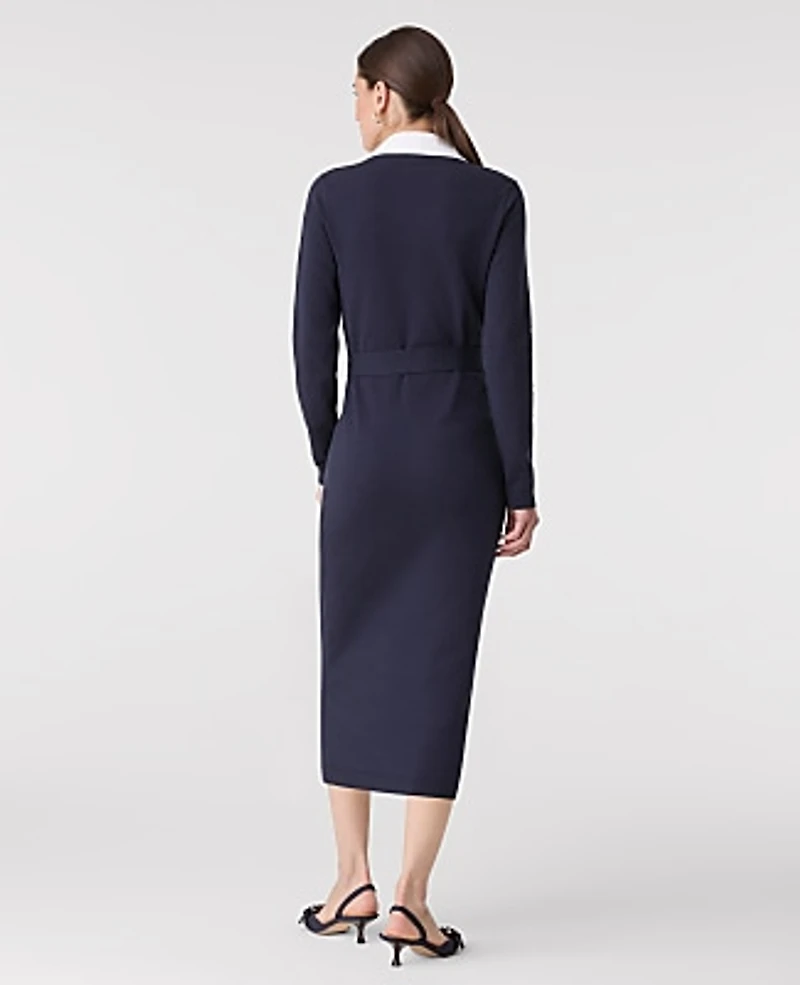 Ann Taylor Layered Belted Sweater Midi Dress Night Sky Women's