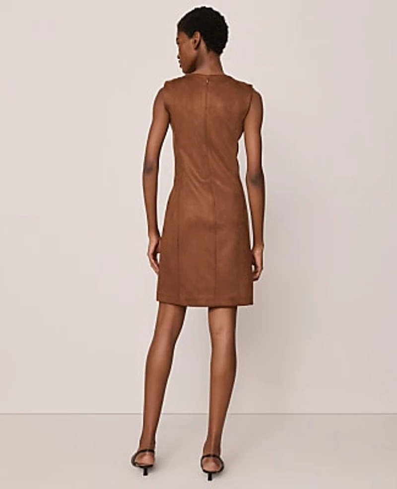 Ann Taylor Petite Faux Suede Seamed Sheath Dress Chocolate Mousse Women's