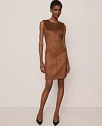 Ann Taylor Petite Faux Suede Seamed Sheath Dress Chocolate Mousse Women's