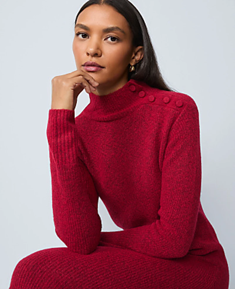 Ann Taylor Weekend Ribbed Button Sweater Dress Jewel Red Women's