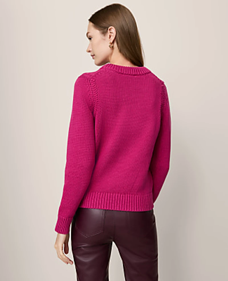Ann Taylor Petite Shoulder Detail Crew Neck Sweater Women's