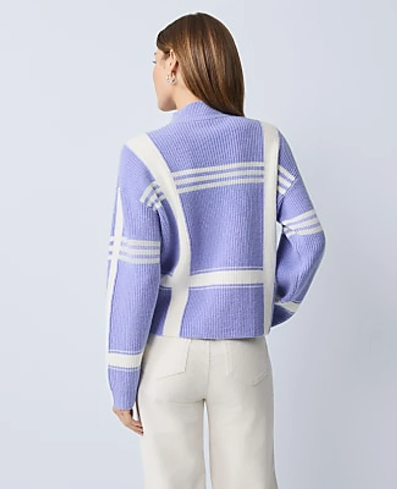 Ann Taylor Weekend Plaid Mock Neck Sweater Blue Multi Women's