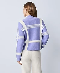 Ann Taylor Weekend Plaid Mock Neck Sweater Blue Multi Women's