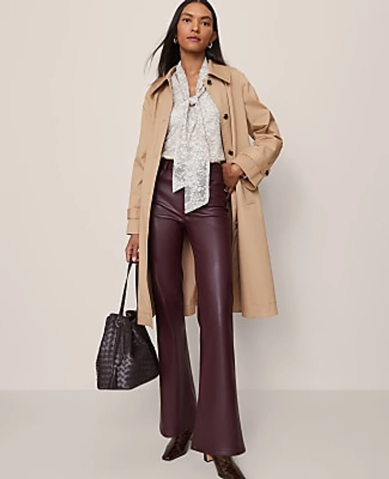 Ann Taylor The Petite Faux Leather Flare Pant Poised Plum Women's
