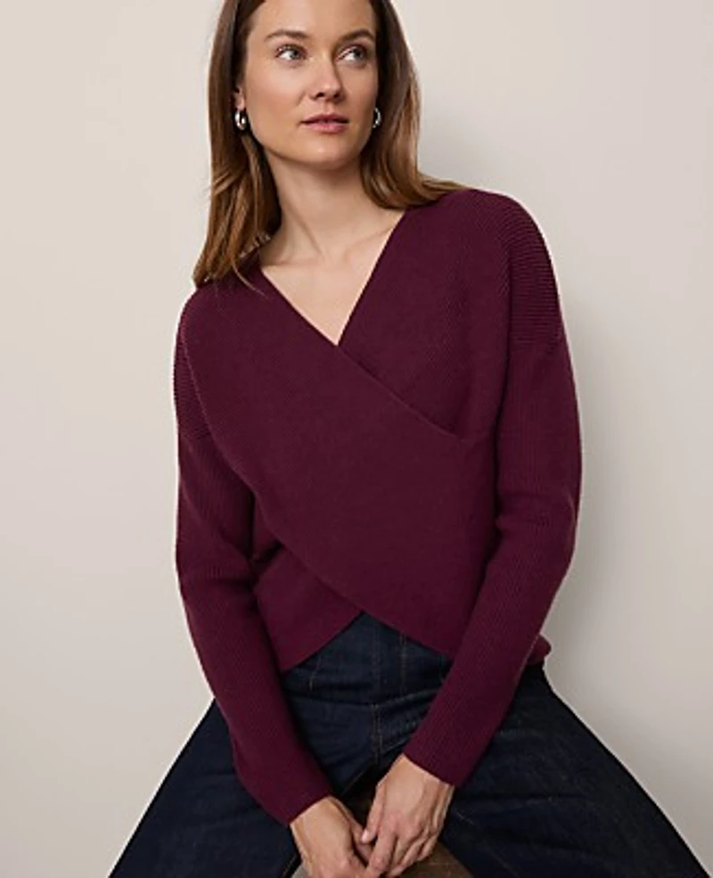 Ann Taylor Ribbed Wrap Sweater Women's