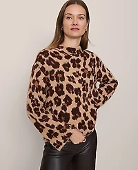 Ann Taylor Animal Print Mock Neck Sweater Size Medium Cafe Au Lait Women's