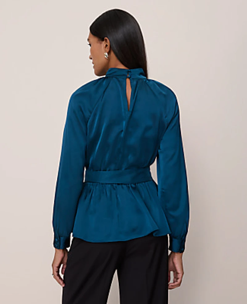 Ann Taylor Petite Satin Tie Waist Blouse Women's