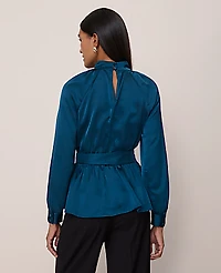 Ann Taylor Petite Satin Tie Waist Blouse Women's