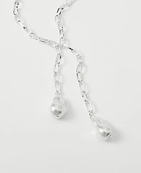 Ann Taylor Double Pearl Lariat Necklace Silvertone Women's