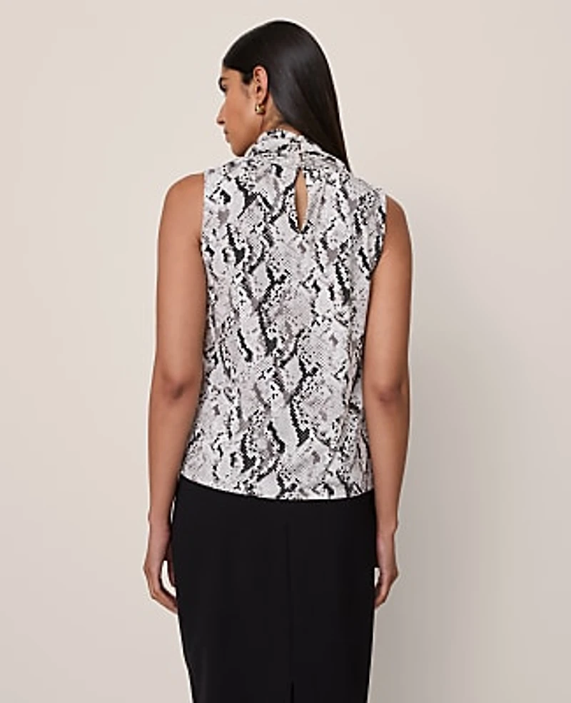 Ann Taylor Petite Snake Print Cowl Neck Blouse Winter White Women's