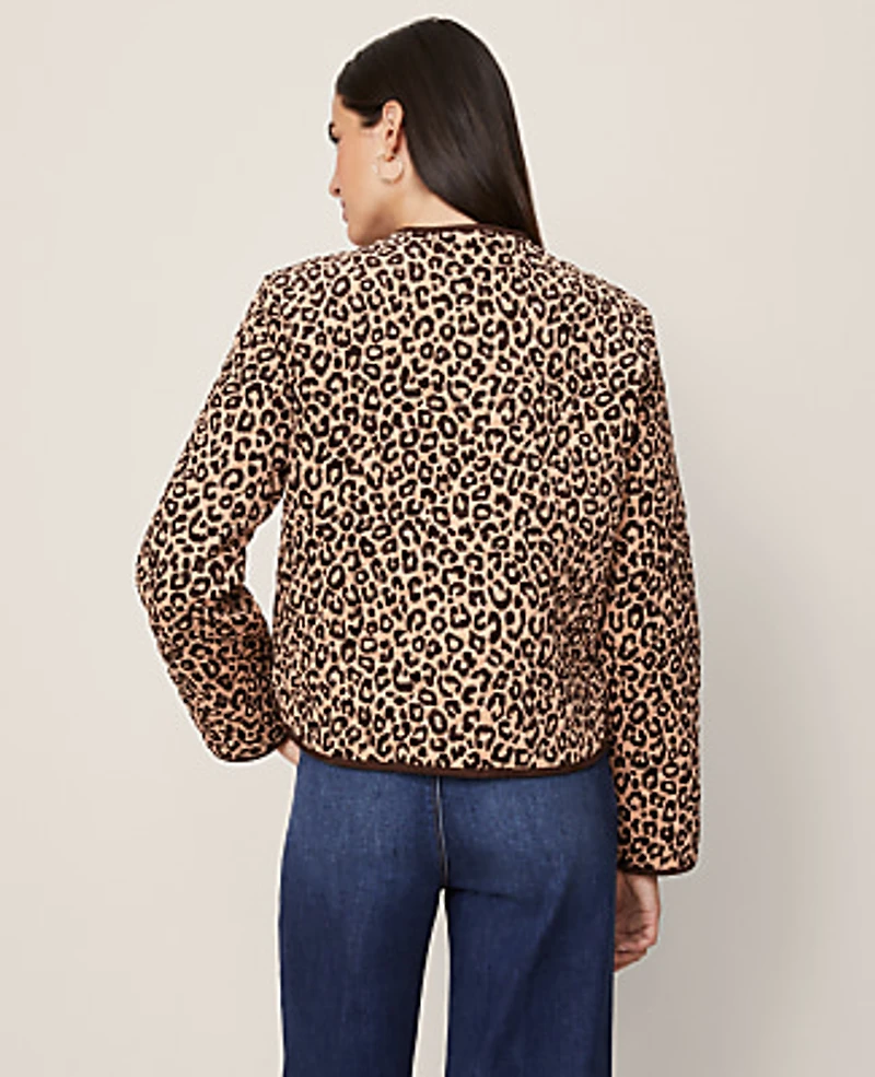 Ann Taylor Petite Weekend Animal Print Quilted Jacket Cafe Au Lait Women's