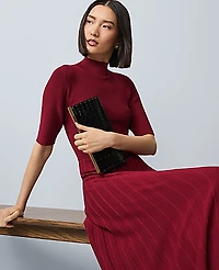 Ann Taylor Mock Neck Pleated Sweater Dress Cherry Pie Women's