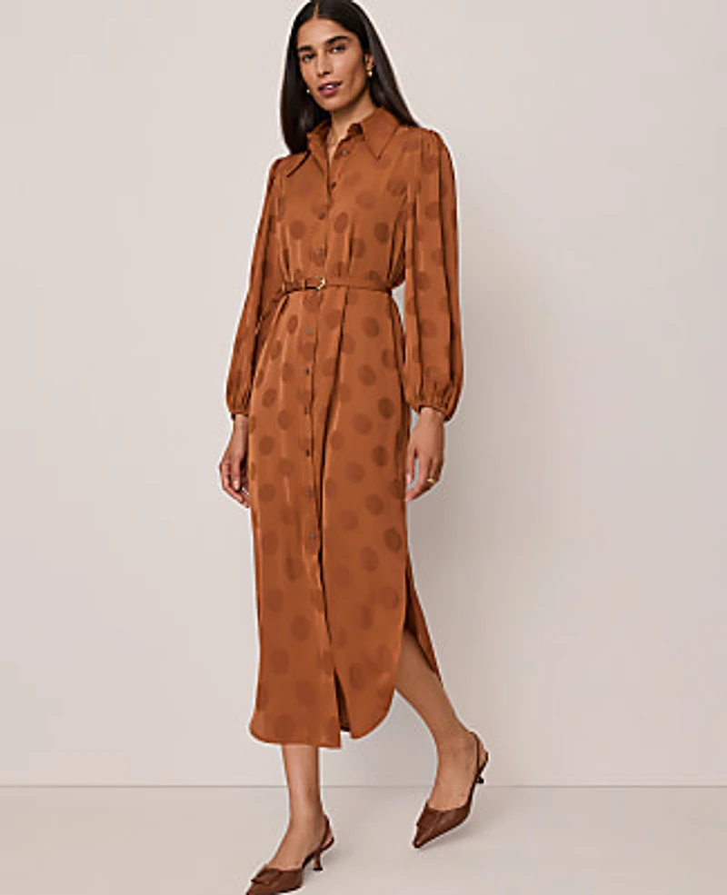 Ann Taylor Petite Belted Midi Shirtdress Spiced Cider Women's
