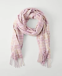 Ann Taylor Plaid Fringe Scarf Lavender Frost Women's
