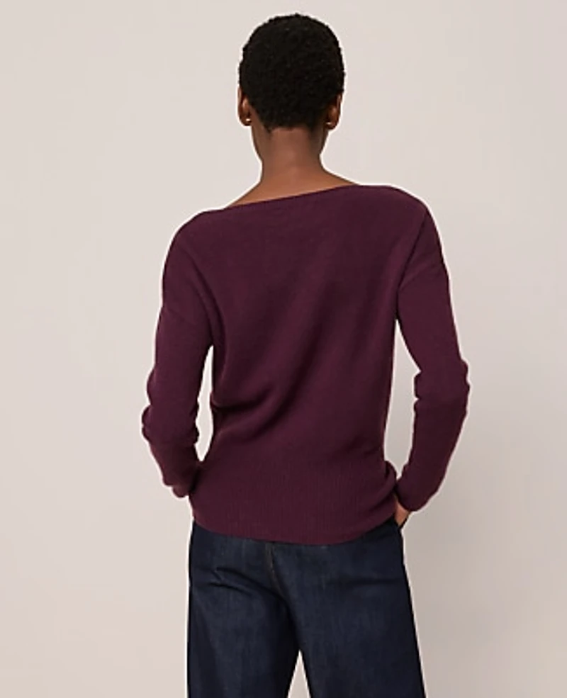 Ann Taylor Petite Cashmere Boatneck Sweater Deep Cabernet Women's