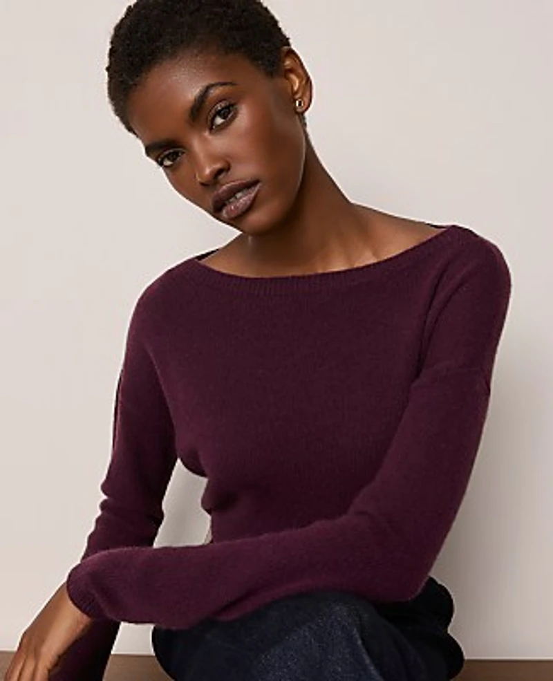 Ann Taylor Petite Cashmere Boatneck Sweater Deep Cabernet Women's