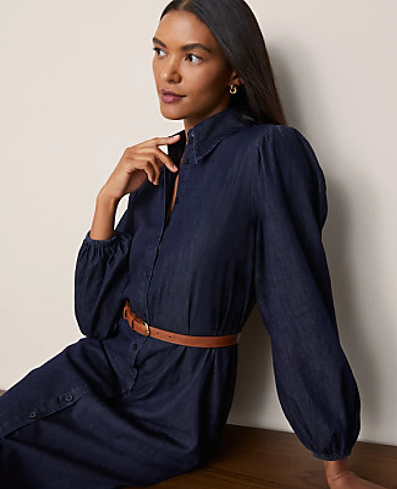 Ann Taylor Column Midi Dress Dark Chambray Women's