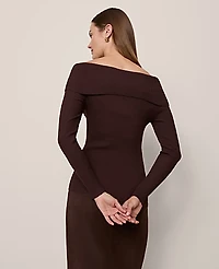 Ann Taylor Petite Twisted Off-The-Shoulder Sweater Size Large Pure Chocolate Women's