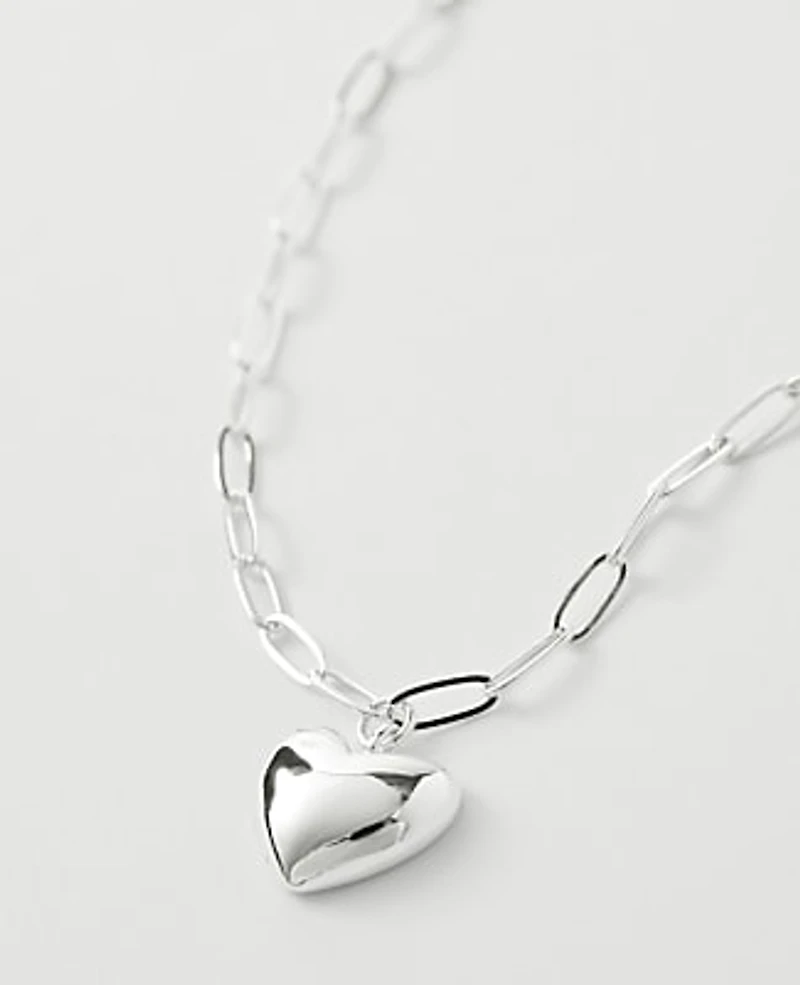 Ann Taylor Metal Heart Pendant Necklace Silvertone Women's