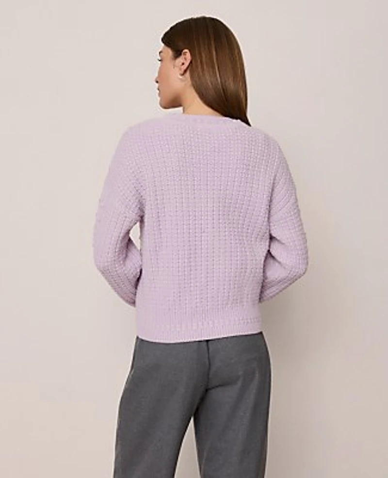 Ann Taylor Petite Weekend Popcorn-Stitch Cable Sweater Lavender Frost Women's