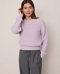 Ann Taylor Petite Weekend Popcorn-Stitch Cable Sweater Lavender Frost Women's