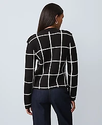 Ann Taylor Petite Windowpane Utility Sweater Jacket Black Women's