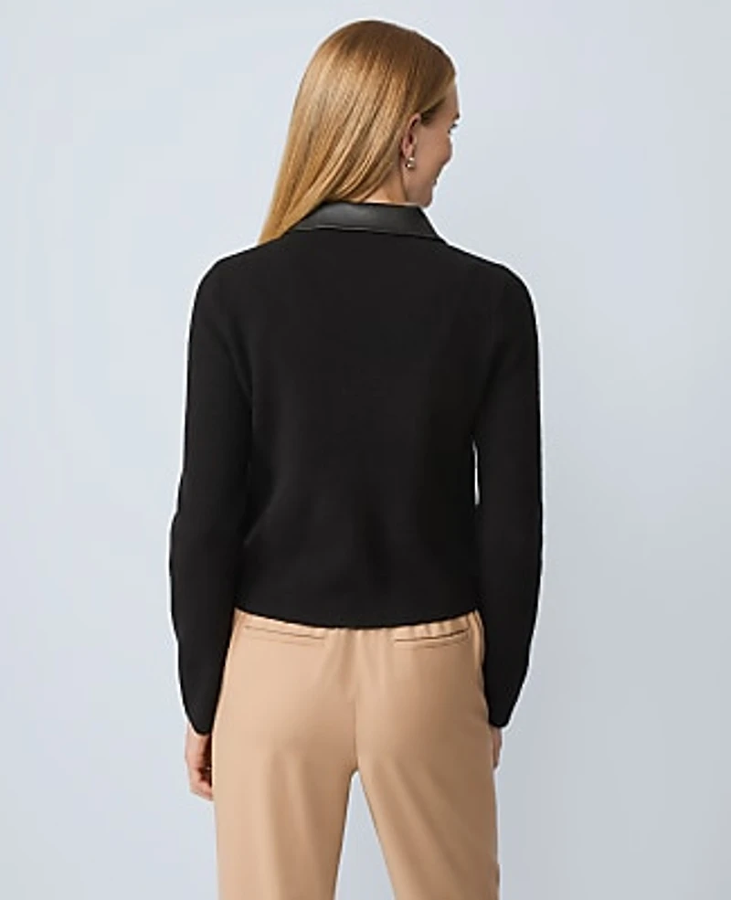 Ann Taylor Mixed Media Collared Jacket Size Small Black Women's