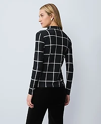Ann Taylor Windowpane Mock Neck Top Black Women's