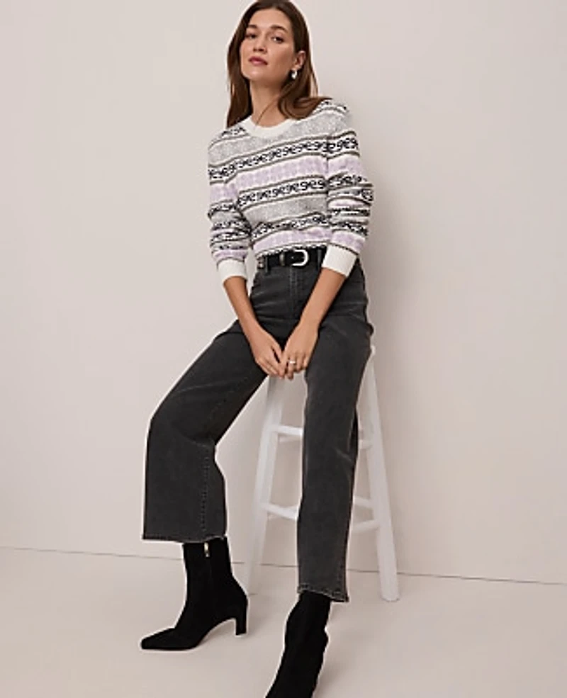 Ann Taylor Petite Weekend Relaxed Fair Isle Sweater Lavender Frost Women's