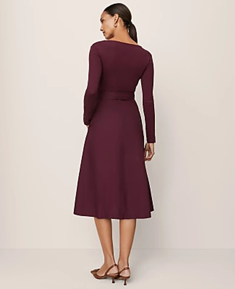 Ann Taylor Petite Mixed Media Flare Midi Dress Size 4 Poised Plum Women's