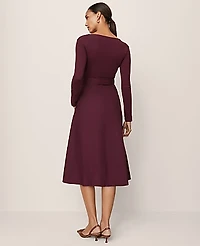 Ann Taylor Petite Mixed Media Flare Midi Dress Size 4 Poised Plum Women's
