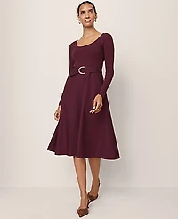 Ann Taylor Petite Mixed Media Flare Midi Dress Size 4 Poised Plum Women's