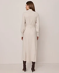 Ann Taylor Petite Weekend Ribbed Turtleneck Sweater Dress Pale Sand Heather Women's