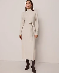 Ann Taylor Petite Weekend Ribbed Turtleneck Sweater Dress Pale Sand Heather Women's
