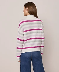 Ann Taylor Petite Weekend Striped Turtleneck Sweater Dahlia Mauve Women's