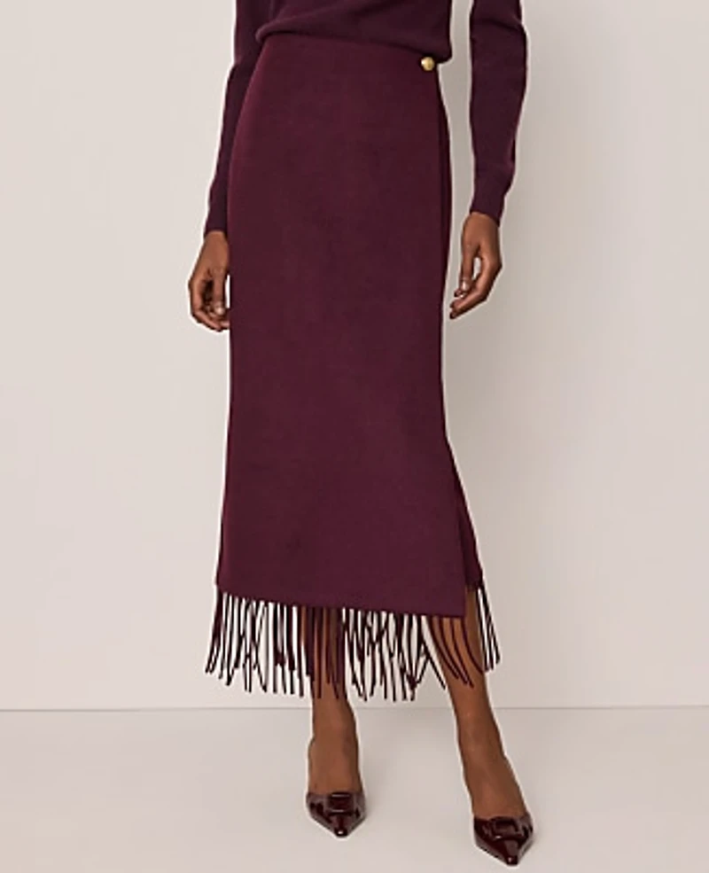 Ann Taylor Fringe Midi Wrap Skirt Poised Plum Women's