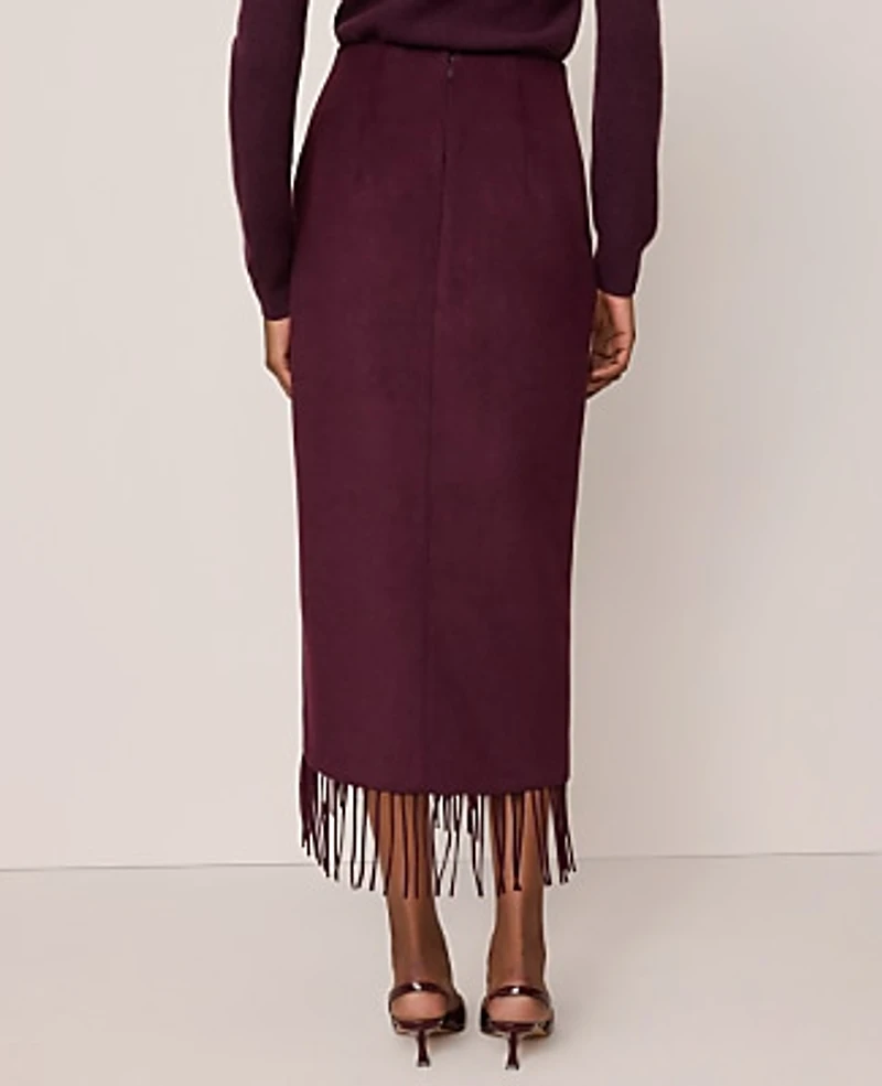 Ann Taylor Fringe Midi Wrap Skirt Poised Plum Women's