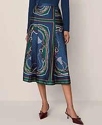 Ann Taylor Petite Chain Link Satin Wrap Midi Skirt Night Garden Women's