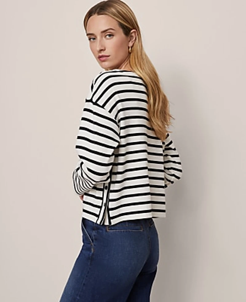 Ann Taylor Weekend Collection Striped Crew Neck Top Size XL Ww - Black Women's