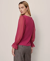 Ann Taylor Mixed Media Pleated Sleeve Top Women's