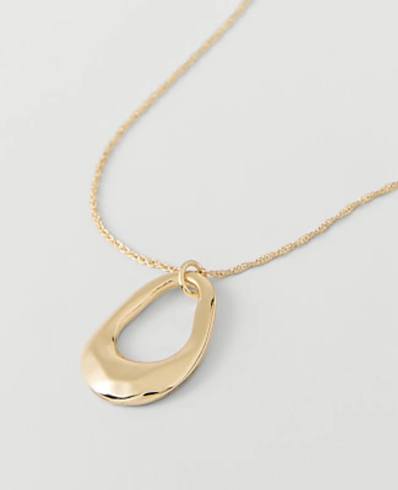 Ann Taylor Open Oval Pendant Necklace Goldtone Women's