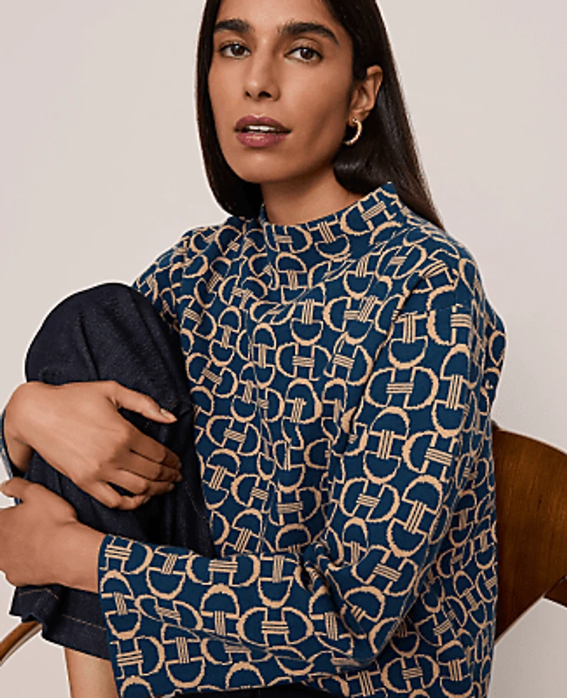 Ann Taylor Petite Chain Link Print Sweater Moonlit Backdrop Women's