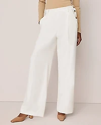 Ann Taylor The Petite Side Button Wide-Leg Pant Winter White Women's