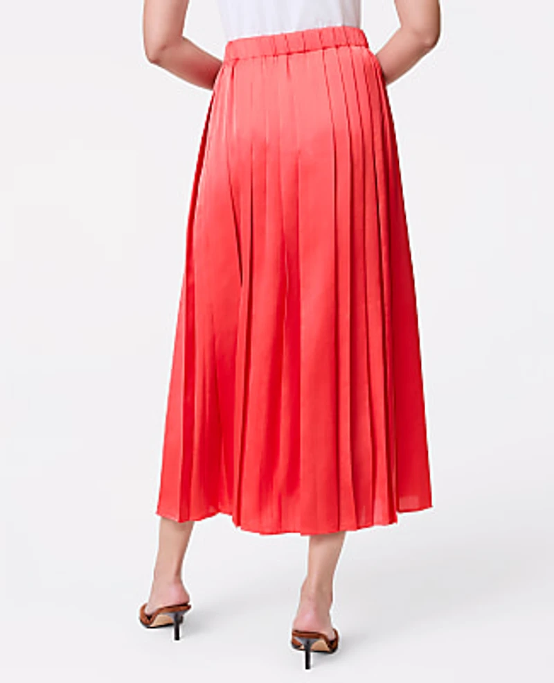 Ann Taylor Satin Pleated Midi Skirt Fiery Sunset Women's