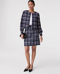 Ann Taylor The Crew Neck Jacket Plaid Tweed Pink/Blue Women's