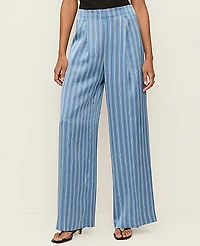 Ann Taylor The Pleated Satin Wide-Leg Pant Stripes Muted Sky Women's