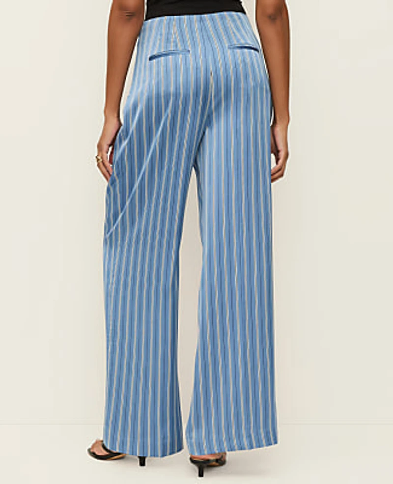 Ann Taylor The Pleated Satin Wide-Leg Pant Stripes Muted Sky Women's