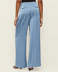 Ann Taylor The Pleated Satin Wide-Leg Pant Stripes Muted Sky Women's