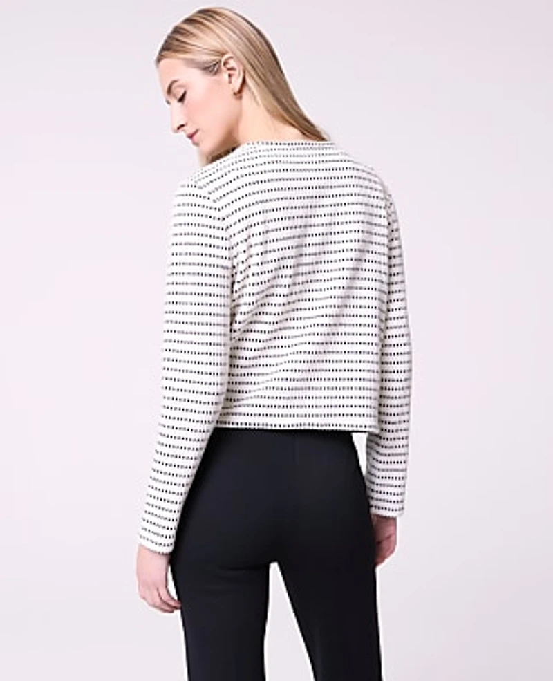 Ann Taylor Weekend Striped Knit Jacket Ivory/Navy Multi Women's